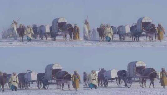 第二十届冰雪那达慕开幕式牧民迁徙表演高清在线视频素材下载