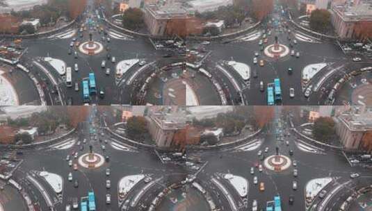 南京新街口雪景航拍高清在线视频素材下载