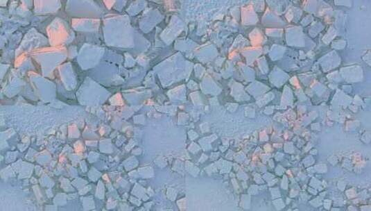 中国黑龙江哈尔滨冰块钻石海日落航拍高清在线视频素材下载