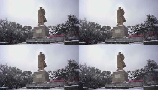 长沙湖南大学东方红广场毛泽东塑像雪景实拍高清在线视频素材下载