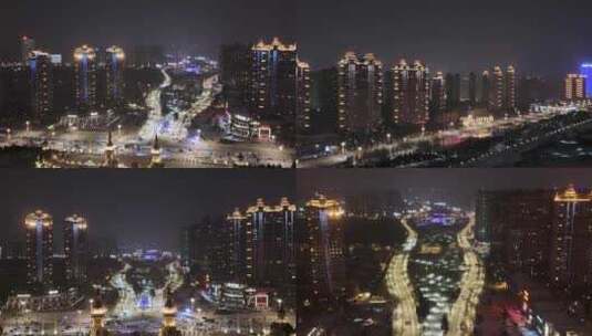 航拍哈尔滨冰雪大世界城市夜景风光高清在线视频素材下载