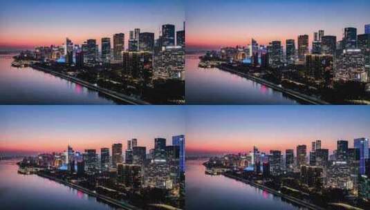 4K航拍杭州钱江新城夜景高清在线视频素材下载