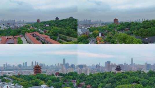 武汉首义公园黄鹤楼航拍地标建筑城市风景风高清在线视频素材下载