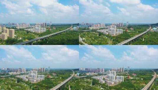 航拍枣庄新城高速路入口延时摄影高清在线视频素材下载