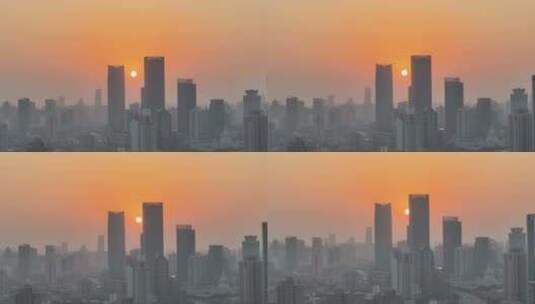 航拍上海日落  城市风光高清在线视频素材下载