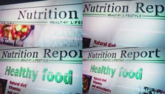 手机平板电脑屏幕上的健康食品报纸高清在线视频素材下载