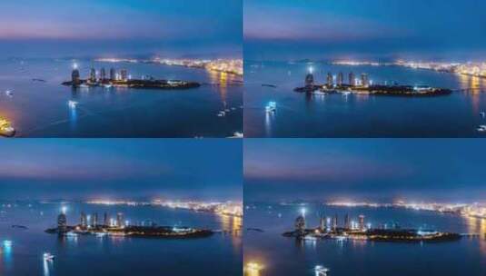 中国海南三亚三亚湾凤凰岛夜景延时摄影高清在线视频素材下载