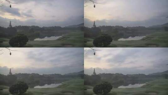 清晨朝霞延时，东莞高尔夫球场自然风光高清在线视频素材下载