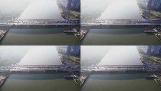 广东珠海前山大桥早高峰车流航拍高清在线视频素材下载