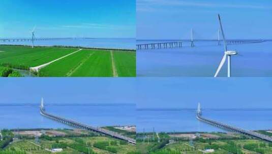 航拍上海长兴岛崇明长江大桥合集高清在线视频素材下载