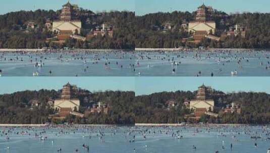 颐和园冰场滑冰高清在线视频素材下载