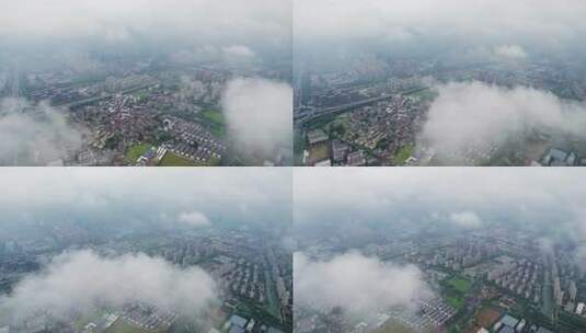 杭州滨江城市雨天风景航拍高清在线视频素材下载