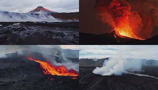 火山喷发场景烟雾缭绕岩浆流淌高清在线视频素材下载