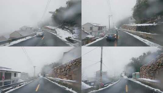 行车记录：雪天公路行驶山村景象高清在线视频素材下载