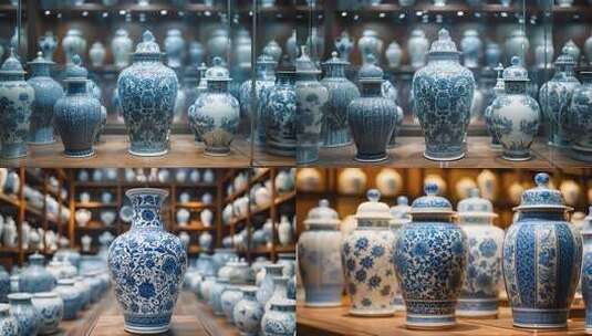 青花瓷器展览 非遗传承陶瓷工艺 中华瑰宝高清在线视频素材下载