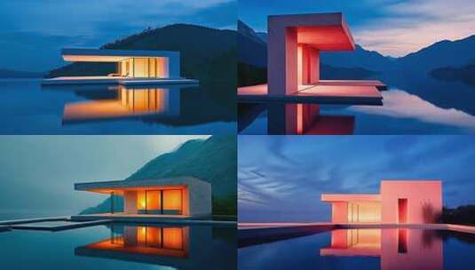 湖畔建筑现代风格 极简设计自然融合建筑美高清在线视频素材下载