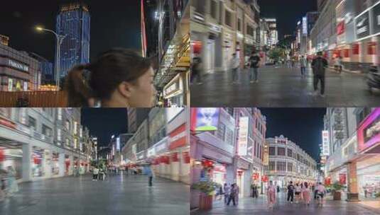 都市步行街夜景人流高清在线视频素材下载