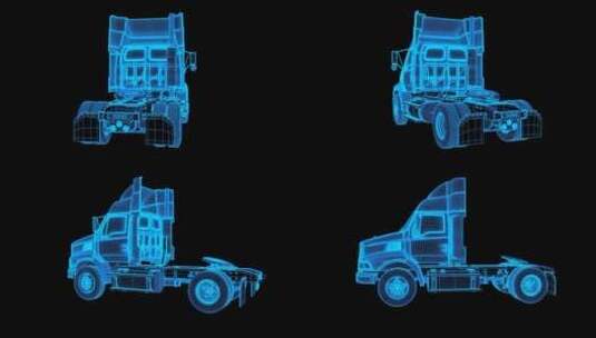 蓝色线框全息科技卡车动画带通道高清AE视频素材下载
