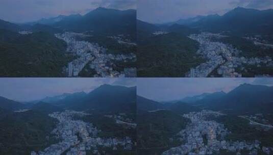 航拍广东信宜钱排镇夜幕降临蓝调时刻的夜景高清在线视频素材下载