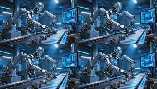 工厂中机器人操作生产流水线高清在线视频素材下载