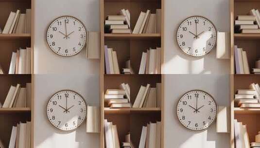 书架旁挂钟特写素材高清在线视频素材下载