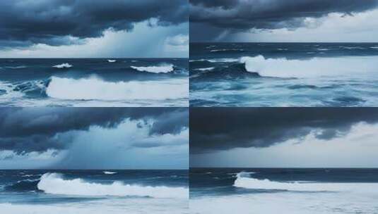 乌云下波涛汹涌的海洋景象高清在线视频素材下载