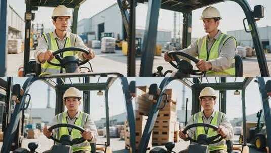 工人驾驶叉车操作场景高清在线视频素材下载