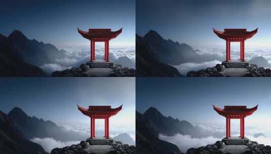 云海之上：东方红亭的宁静与壮美高清在线视频素材下载