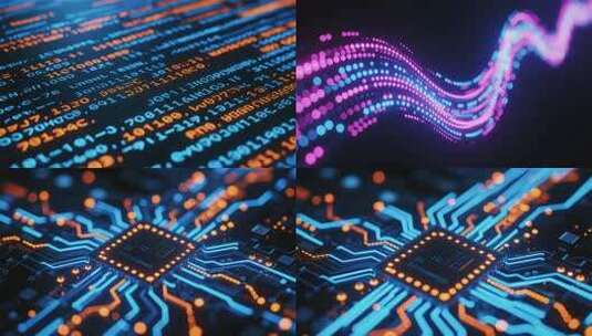 动态波浪形LED线条与科技图案高清在线视频素材下载