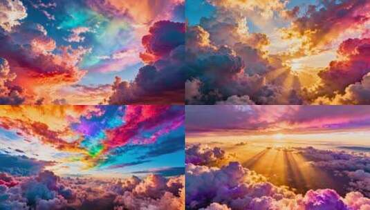 宽屏七彩祥云彩云天空美景合集高清在线视频素材下载