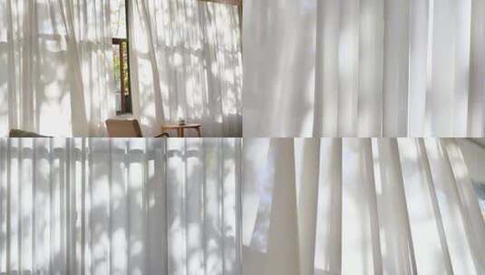 秋天窗帘窗纱 白色窗帘 房间落地窗高清在线视频素材下载