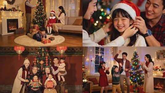 温馨家庭圣诞欢乐时光 圣诞树下的幸福瞬间高清在线视频素材下载