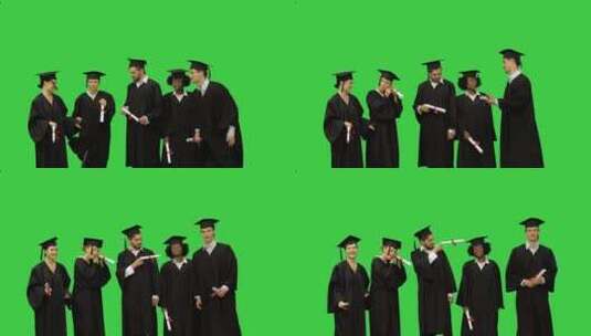毕业生在绿色背景上准备合影高清在线视频素材下载