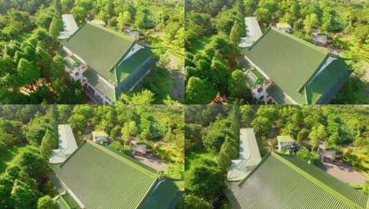 无人机拍摄森林中的房屋屋顶高清在线视频素材下载
