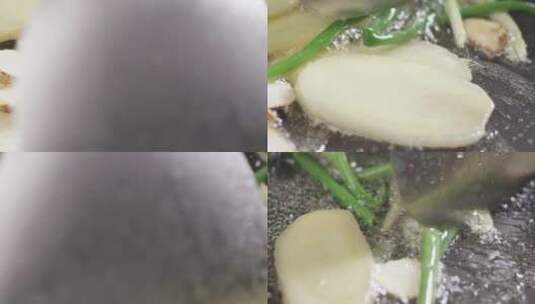 2K在油锅中翻炒切好的蒜洋葱高清在线视频素材下载