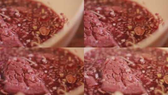 红酒腌制牛舌红酒牛肉高清在线视频素材下载