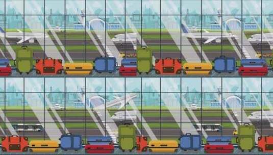 机场的传送带传输行李卡通动画高清在线视频素材下载