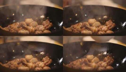 铁锅炒鸭肉炒鸡块高清在线视频素材下载