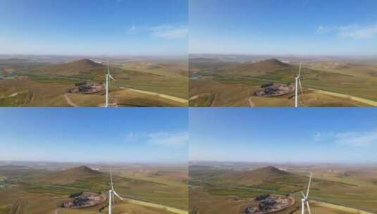 草原上矗立的新能源风力发电的风车高清在线视频素材下载