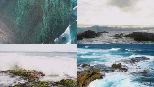 航拍大海大浪海浪礁石灯塔岛高清在线视频素材下载