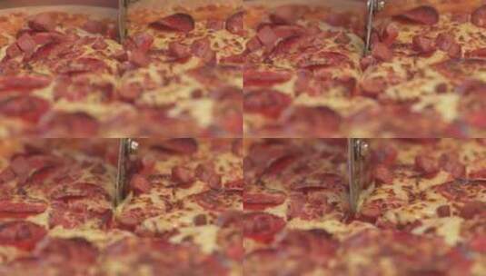 用披萨刀切披萨高清在线视频素材下载