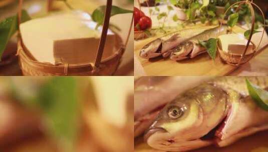【镜头合集】草鱼配豆腐草鱼豆腐汤材料高清在线视频素材下载