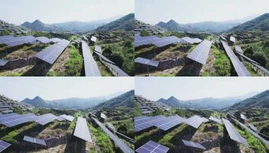 航拍山坡光伏太阳能发电站高清在线视频素材下载