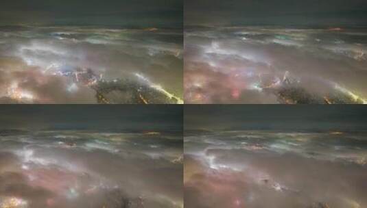 广州珠江新城城市上空航拍云海闪电延时高清在线视频素材下载