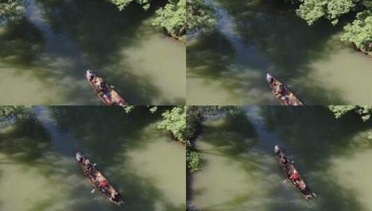 航拍杭州西溪湿地游船高清在线视频素材下载