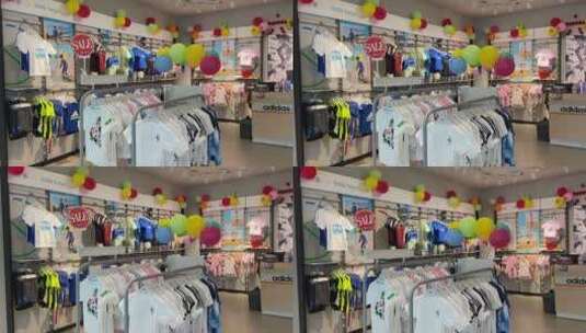 儿童节济南商场内部阿迪达斯儿童服饰高清在线视频素材下载