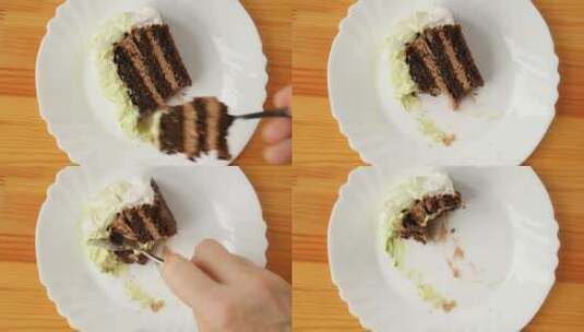吃巧克力蛋糕。高清在线视频素材下载