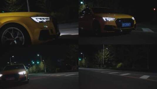夜晚时尚的跑车行驶在公路上高清在线视频素材下载