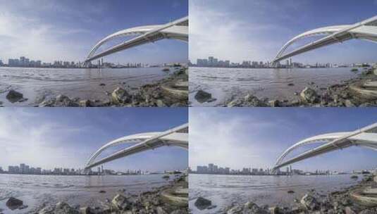 上海黄浦江卢浦大桥大桥大桥延时摄影高清在线视频素材下载