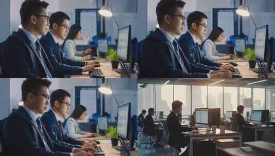公司精英白领熬夜加班高清在线视频素材下载